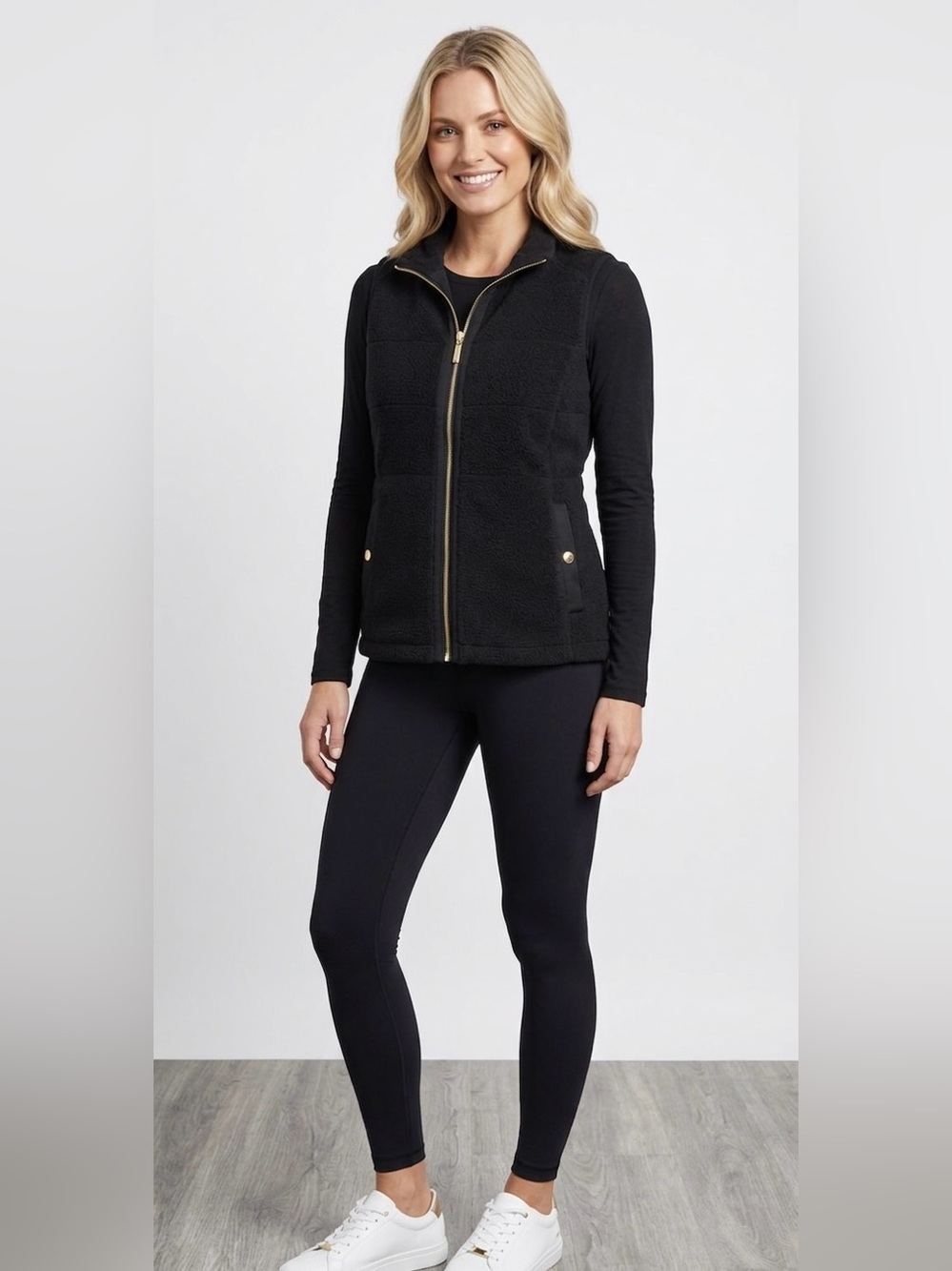 Lilly Pulitzer Skyden Reversible Sherpa & Faux Suede Vest - Black/Gold - Size‎ S